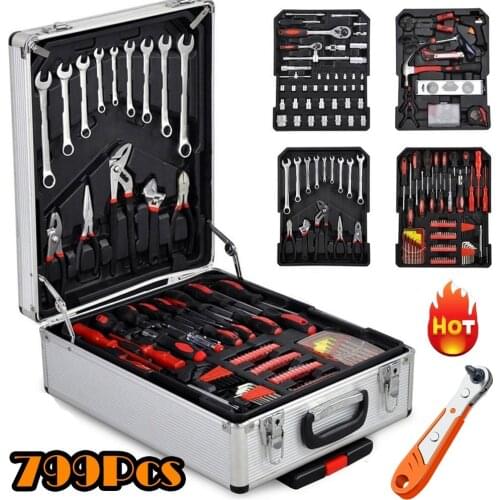 799/46pcs Tool Set Hand Tools Aluminum Trolley Case Tool Kit Wrenches Spanners Hex Socket Inserts Bicycle Car Repairing Kit Tool