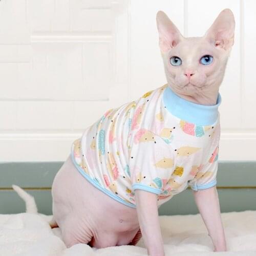 New Classic Sphynx Puppy Pet Cat Clothes For Cats Summer Vest Print Cotton Hairless Cat Clothes