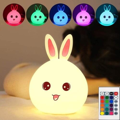 New Style Silicone Rabbit LED Night Light USB for Children Baby Kids Bedside Lamp Multicolor Touch Sensor Tap Control light