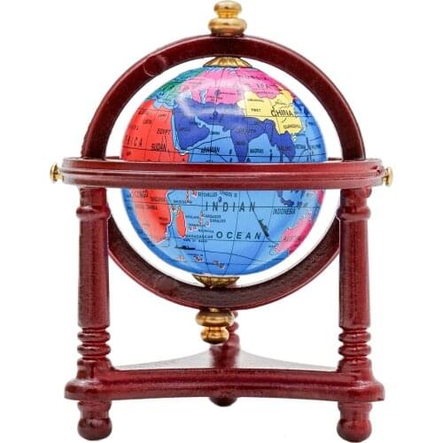 Odoria 1:12 Miniature Vintage Blue World Globe with Wooden Stand Dollhouse Furniture Accessories