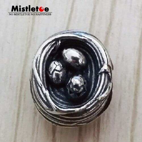 Mistletoe 925 Sterling Silver Birds nest Charm Bead European Jewelry