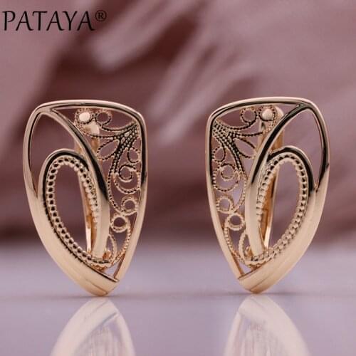 PATAYA New Creative Women Trend Drop Earrings 585 Rose Gold Hollow Unique Earrings Geometric Vintage Lovely Fine Fashion Jewelry