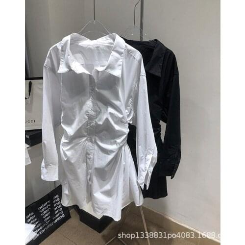 2021ss spring and summer new fashion brand waist fold design shirt dress