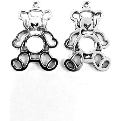 50pcs Bear charms pendant 24x16mm antique silver ornament accessories jewelry making DIY base material