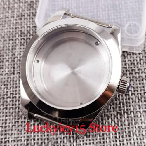PARNIS Polished Watch Case with Glass Screw Down Crown Fit MIYOTA Autoamtic Movement