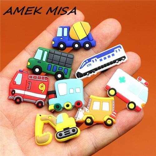 Single Sale 1pcs Shoe Charms Construction vehicles and Trains Shoe Buckle Accessories Shoe Decorations fit Croc JIBZ Kids X-mas