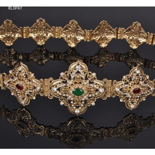 Luxury Stars Bridal Belt Rhinestone Long Chain Belts for Robe Wedding Middle East Traditional Bridal Dress Belt with Gold