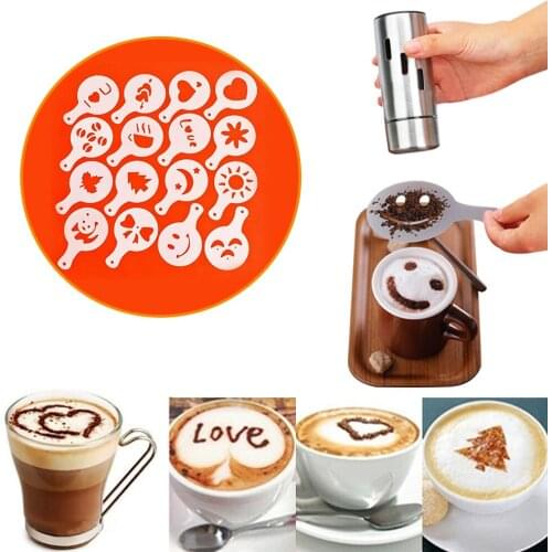 16pcs New Plastic Garland Mold Fancy Coffee Printing Model Mould Thick Cafe Foam Spray Template Barista Stencils Decoration Tool