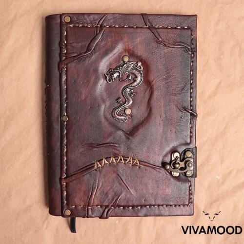 Vintage Leather Journal & Notebook Dragon Embossed Notepad - Leather Diary With Lock - Poetry Leather Book - Travel Journal Book