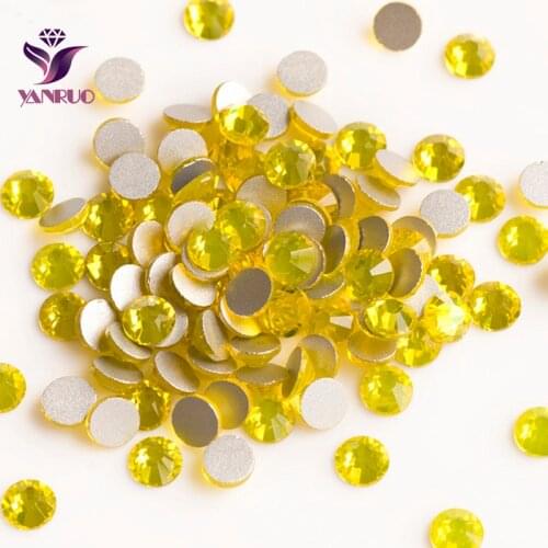 YANRUO Citrine Color Strass Non Hotfix Glue on Nails Crystal Rhinestones Wholesale Gemstone Yellow Beads Charm Art For Clothes