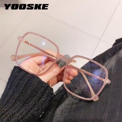YOOSKE 2021 Glasses Frame Women TR Frames Vintage Brand Designer Computer Optical Eyeglasses for Ladies Pink Clear Gaming