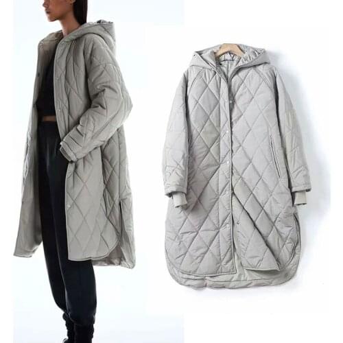 Nlzgmsj Za Women 2021 Winter Autumn Oversize Plaid Hooded Parka Coat Ladies Waist Bag Cotton Jacket Coat Loose Long Women 202108