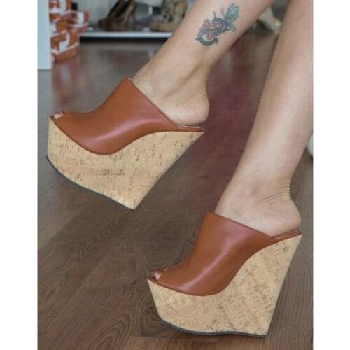 NEW Women Sandals Cork Platform Wedges Mules Slip On High Heels Sandalias de Verano Sapato Pumps Feminino Big Size