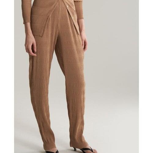 Women Pants 2019 New Pleated Long Trousers High Waist Sweat Pants Texture Lightweight 3 Colours Womens Clothing