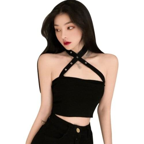 Women Summer cross-neck sexy slim tube top short vest one size black Solid Halter Exposed Navel CamisoleNew