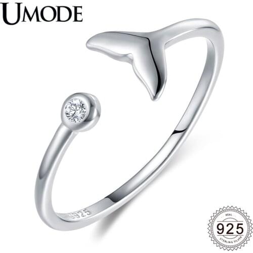 UMODE New 925 Sterling Silver Zircon Diamond Open Ring for Women Fish Mermaid Tail Jewelry S925 Rings Bijoux Femme ALR0700