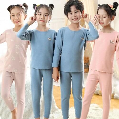 2Pcs Winter Childrens Clothing Thermal Underwear Set Plus Velvet 2-12Y Baby Boys Thicken Toddler Girl Clothes Kids Pajamas Suit