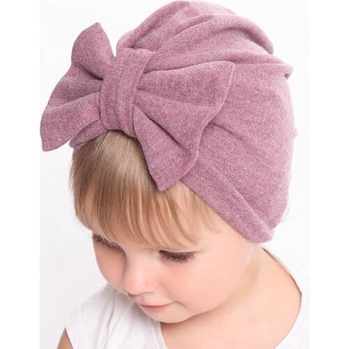 Winter Cute Bowknot Warm Hat Baby Turban Headband Indian Hat Girls Kids Hair Head Bands Accessories Bandanas Headwrap Headdress