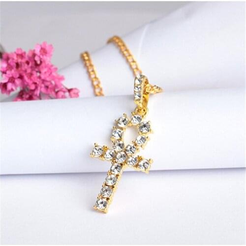 1PC Hip Hop Bling Alloy Egyptian Anhe Key Pendant Golden black men and women necklace Street hipster accessories