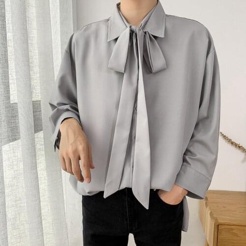 2021 Summer Mens Loose Seven Minutes Short Sleeve Shirt White/grey/yellow Color Clothes Fashion Tie Decoration Shirts M-5XL
