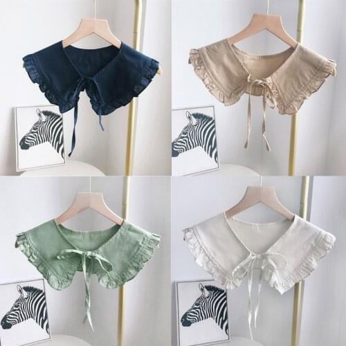 2021 Womens Detachable Fake Collar O-Neck Corrugated Edge Doll Neckwear Thin Spring Summer for Girls Clothing Accessories