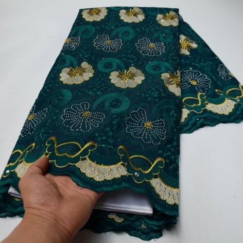 5 Yards High quality green African swiss voile lace for wedding big occasion clothes cotton lace fabric with stones--P893720