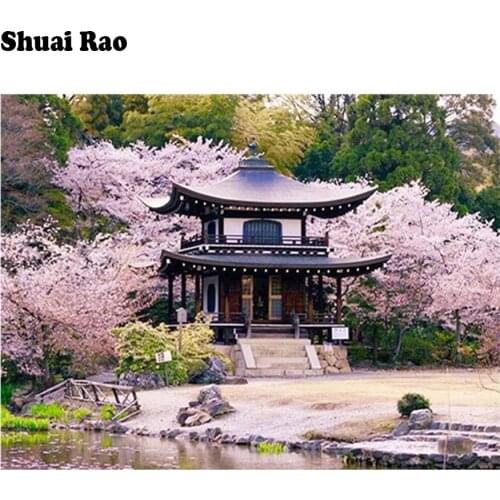 5d diy diamond painting sakura tree landscape diamond painting cross stitch mosaic embroidery diamond round square