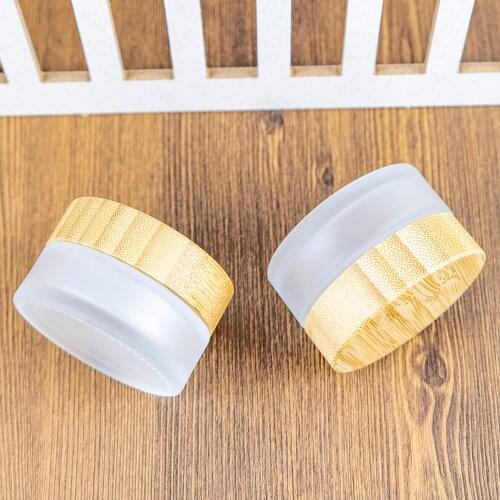 30ml Travel Frosted Glass Face Cream Bottle with Bamboo Cap Cosmetics Gifts Suit Skin Care Products Empty Vitreous Vials 6Pcs