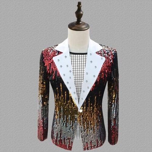 Sequins blazer men suits tassel jacket mens stage personality singers clothes dance star style dress punk rock masculino