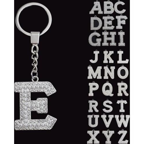 New Arrival 26 Letters A-Z Simulated Pearls Keychain Fashion Stainless Steel Keyrings For Women Couples Rhinestones Jewelry Gift