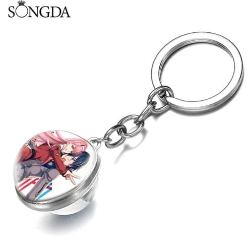 DARLING In The FRANXX Keychains Silver Color Double Side Glasses Ball Keyholder Jewellery Collection Accessories For Kids Gifts