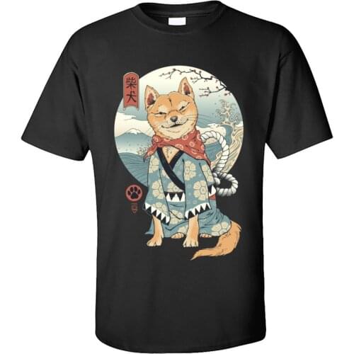 Men Tshirt Shiba Inu O Neck T-Shirt Summer Tops Tees Short Sleeve Japanese Style Cotton Great Wave Tops T Shirt Free Shipping