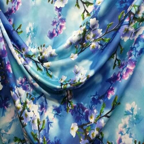 Good 4 Side Elastic Dance Fabric Cotton/Spandex knitted Fabric Plum Flower Print Fabric DIY Sewing women Dress /T-Shirt/Clothing
