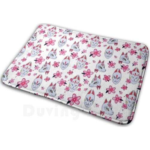 Kitsune And Sakura Cherry Blossoms Mat Rug Carpet Anti-Slip Floor Mats Bedroom Kawaii Kitsune Japan Japanese Pattern Cute Cherry