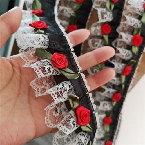 2M/lot 5cm wide Diy black/white three-dimensional rose lace flowers home sofa curtain clothes trim lace accessories SC563
