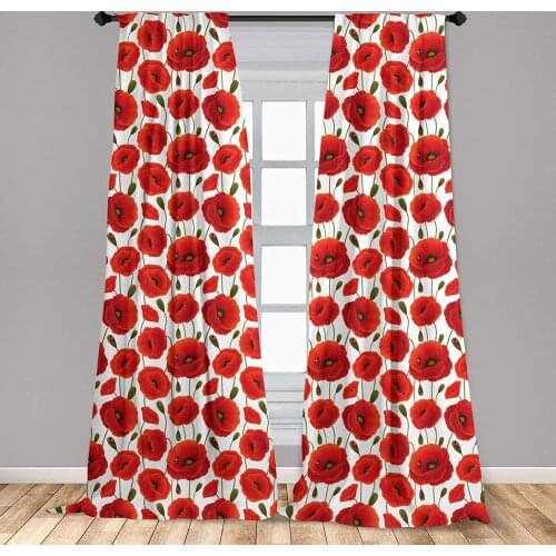 Poppy Curtain for Kids Rooms Spring Flowers with Ladybugs Animals and Plants Flora and Fauna Nature Window Drapes