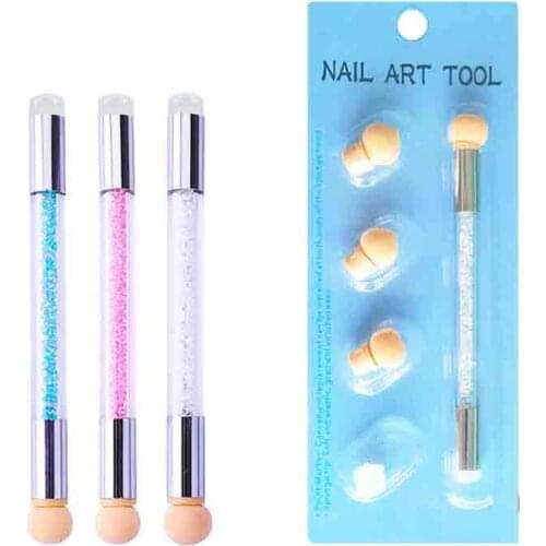 1Pc 2 Way Dual-ended Gradient Stamper Sponge Head Nail Art Rhinestone Handle Brush Blooming UV Gel Pen Manicure Tool