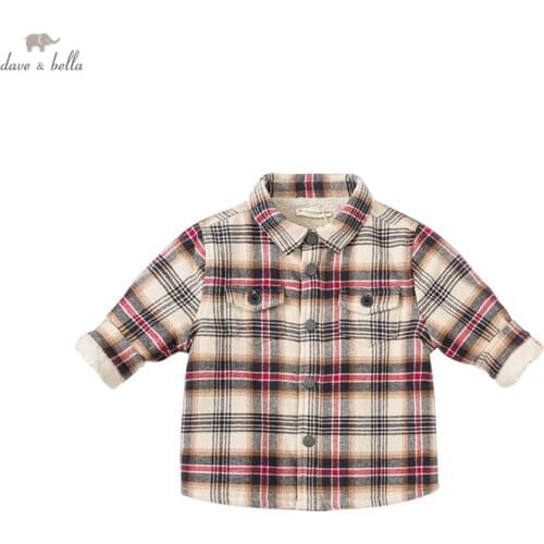 DB20050 dave bella winter fashion baby boys plaid pockets shirts infant toddler tops children high quality clothes