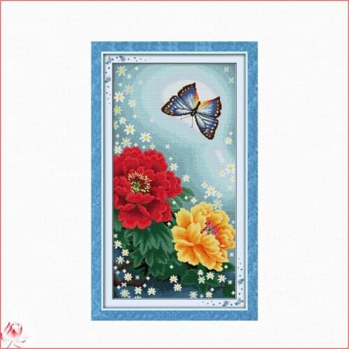 Butterflies Over Flowers Printed Cross Stitch Kit 14ct 11ct Canvas Fabric Embroidery Kit DIY Pattern Sewing Set Home Decoration