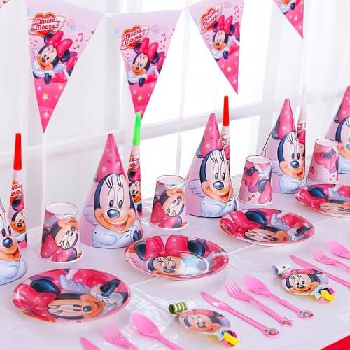 Disney Minnie Mouse Girls Kids Party Decorations Disposable Tableware Set Cups Napkins Plate Straws Baby Birthday Party Supplies