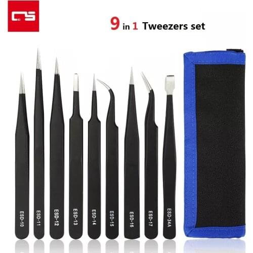 Tweezers Set Precision Anti-static Stainless Steel ESD Tweezers for Mobile Phone Watch Camera Laptop Hand Repair Tools Clip