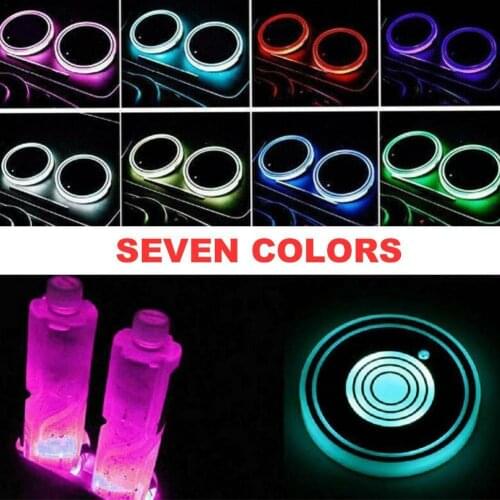 Latest Car Cup Holder Atmosphere LED Light Car Accessories 7 Color USB Charging Waterproof Coaster Bulbs Atmosphere Light