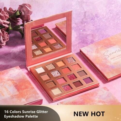 16 Colors Sunrise Glitter Eyeshadow Palette Easy to Wear Matte Pigmented Eye Shadow Powder Eyeshadow Pallete Makeup Cosmetic