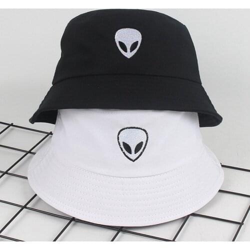Black White Solid Alien Bucket Hat Unisex Men Women Summer Panama Cap Beach Sun Fishing Hat
