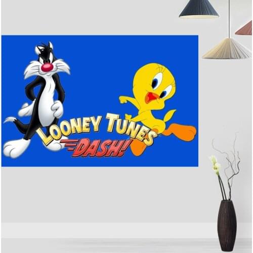 Custom Tweety Bird Christmas Poster Wall For Living Room Art Poster Decoration Silk Fabric Bright Smooth Morden Print Wall
