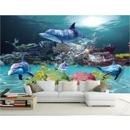 Custom photo wallpaper for walls 3 d murals Dolphin TV wall painting of Mediterranean dreamy undersea world mural wall papers