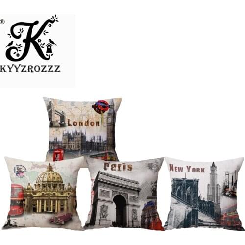 Retro New York London Architecture One Side Printing Home Decor Sofa Seat Decorative Cushion Cover Pillow Case Capa Almofada