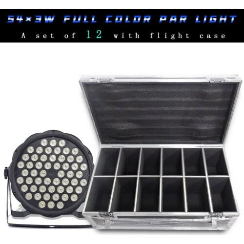 12Pcs/lots 54x3W RGBW LED Par Light With 12 in 1 Flight Case DMX512 Controll Led Disco DJ Equipment Wedding Stage Light