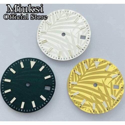 Miuksi 29mm black white dark green dial luminous watch dial fit NH35 movement
