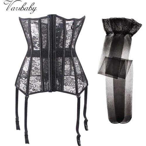 Varsbaby Sexy 2Pcs Body Shapers +Stockings Slim Waist Corsets Shapewear Waist Trainer Large Size S M L XL 2XL 3XL 4XL 5XL 6XL